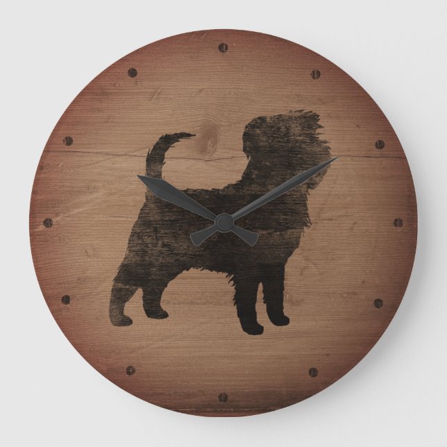 Affenpinscher Silhouette Rustic Stor Klocka (Framsida)