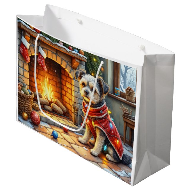 Affenpinscher Sitting Fireplace Christmas Lights (Framsidan Vinklad)