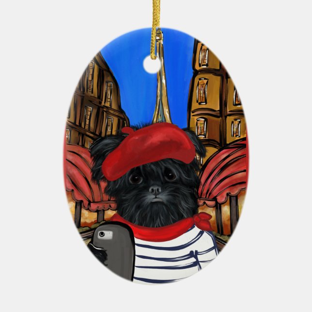 AFFENPINSCHER SJÄLVPORTRÄTT JULGRANSPRYDNAD KERAMIK (Framsidan)