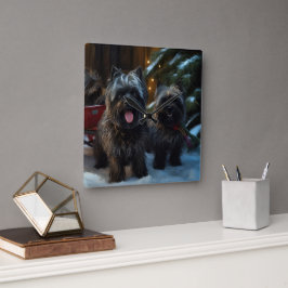 Affenpinscher Snöig slädfärd juldekoration Fyrkantig Klocka