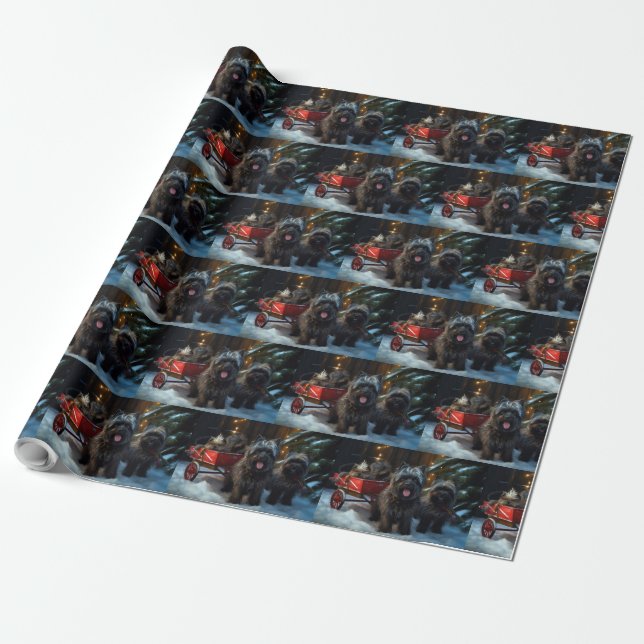 Affenpinscher Snöig slädfärd juldekoration Presentpapper (Utrullad)
