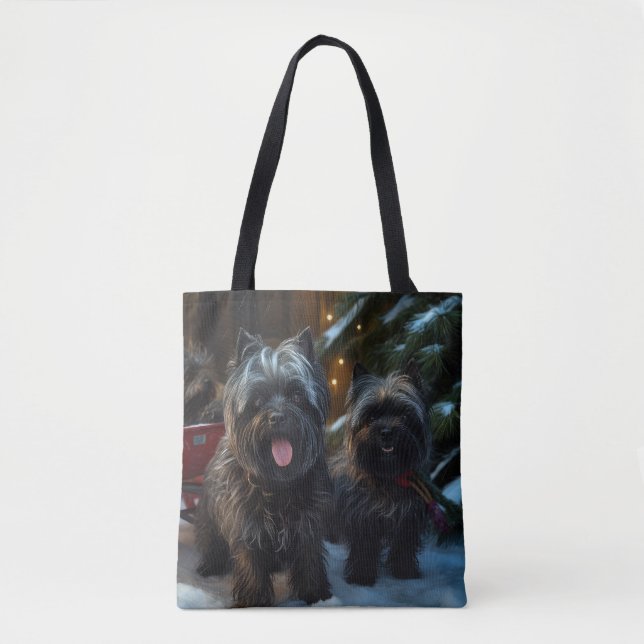 Affenpinscher Snöig slädfärd juldekoration Tygkasse (Framsida)