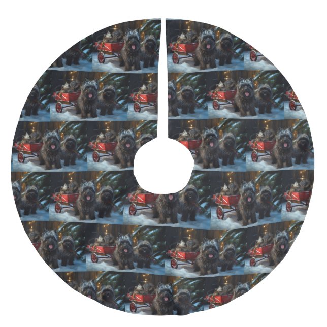 Affenpinscher Snowy Sleigh Ride Juldekretet Julgransmatta Borstad Polyester (Framsidan)