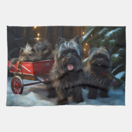Affenpinscher Snowy Sleigh Ride Juldekretet Kökshandduk