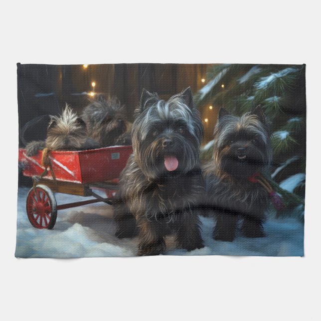 Affenpinscher Snowy Sleigh Ride Juldekretet Kökshandduk (Horisontell)
