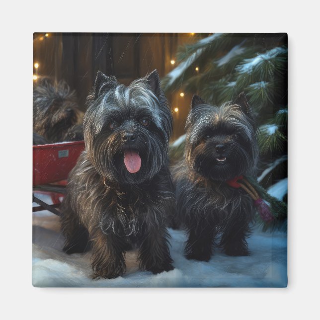 Affenpinscher Snowy Sleigh Ride Juldekretet Magnet (Framsidan)