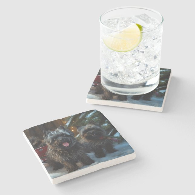 Affenpinscher Snowy Sleigh Ride Juldekretet Stenunderlägg (Sidan)