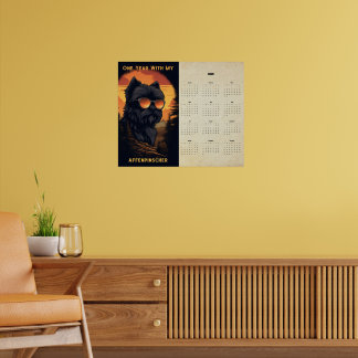 Affenpinscher Solnedgång Retro Art Kalender 2025 Poster