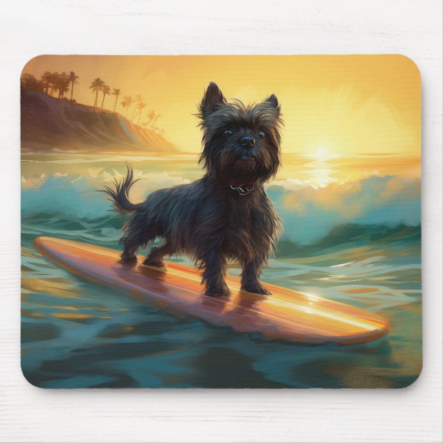 Affenpinscher Strand Surfing Målning Musmatta (Framsidan)