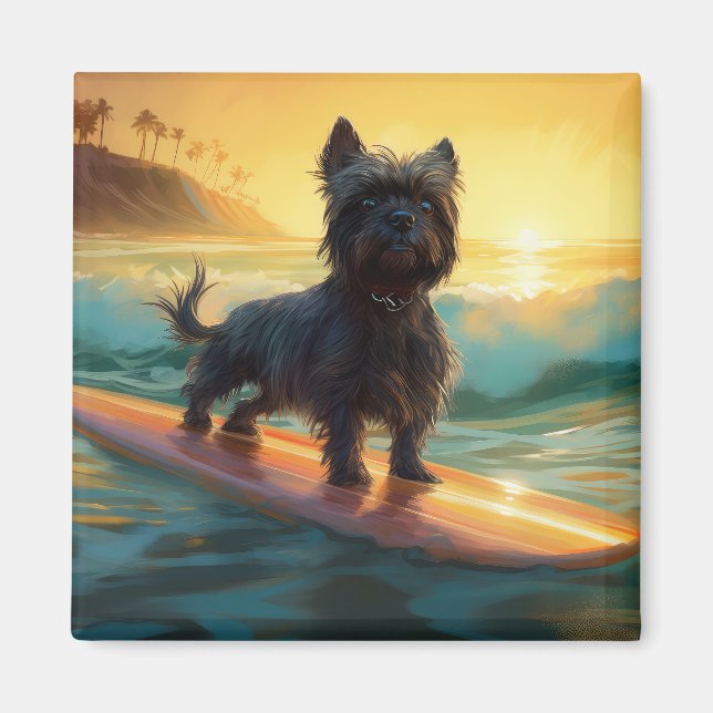 Affenpinscher Strand Surfning Målning Magnet (Framsidan)