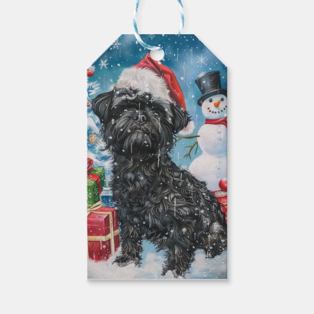 Affenpinscher Winter Wonderland jul Joy Presentetikett (Framsidan)