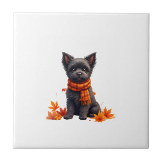 Affenpinscher With Heart Made Of Autumn Leaves Kakelplatta