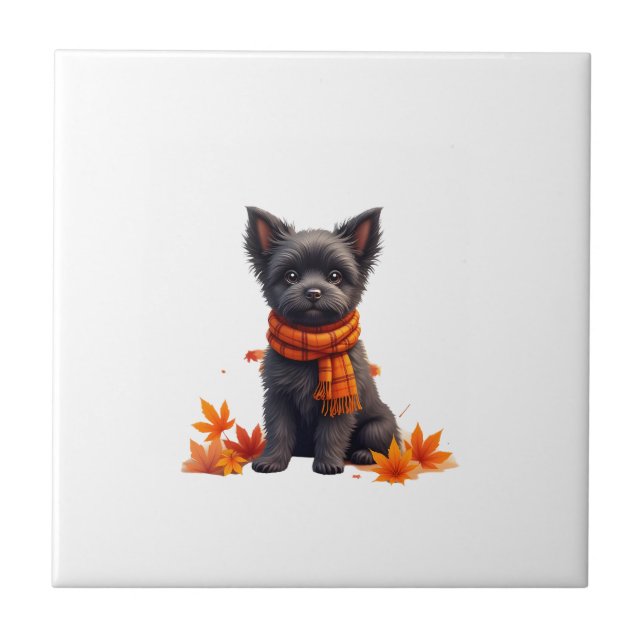 Affenpinscher With Heart Made Of Autumn Leaves Kakelplatta (Framsidan)
