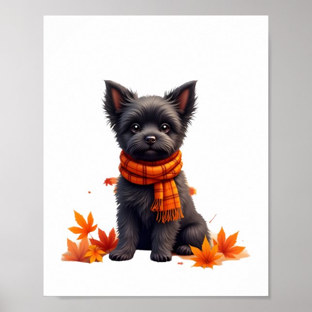 Affenpinscher With Heart Made Of Autumn Leaves Poster (Framsidan)