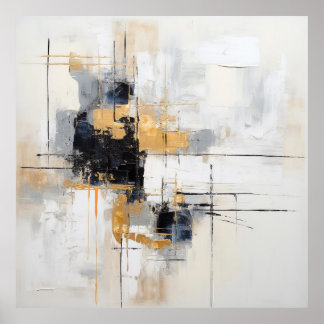 Affiche abstrait noir blanc or poster