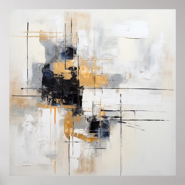 Affiche abstrait noir blanc or  poster (Framsidan)