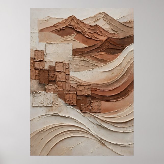 Affiche abstraite relief désert aux tons terracott poster (Framsidan)
