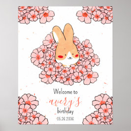 Affiche anniversaire personnalisé lapin fleurs poster