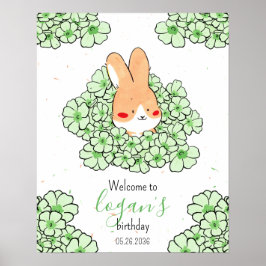 Affiche anniversaire personnalisé lapin fleurs poster