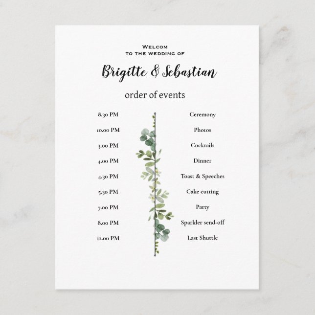 affiche blanche rustique mariage du jour ordre du  inbjudningar (Framsida)