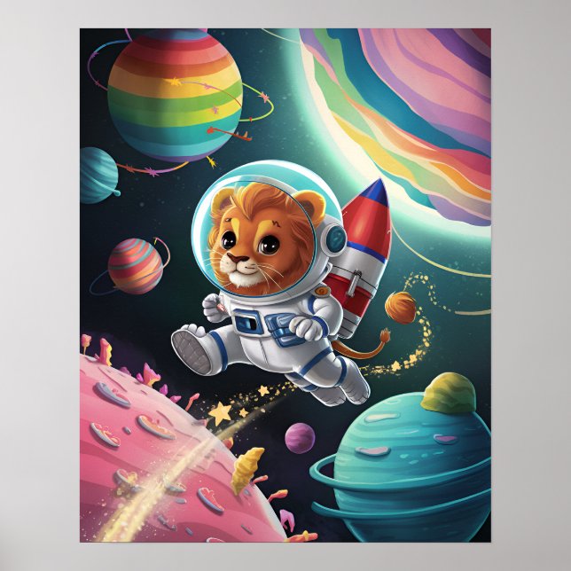 Affiche Boho Illustration Lion dans l'Espace Poster (Framsidan)