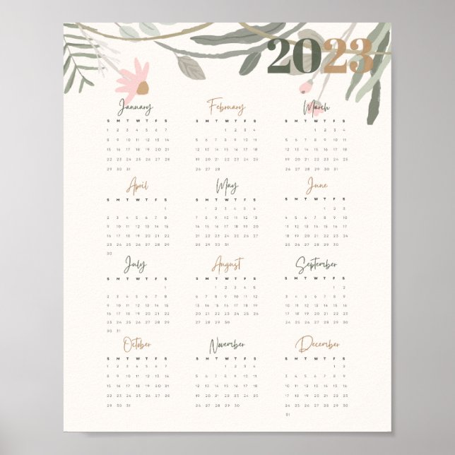 Affiche Calendrier 2023 BLOMMIGT PASTEL - ANGLAIS Poster (Framsidan)