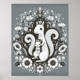 Affiche illustration folk art “Ecureuil“ Poster