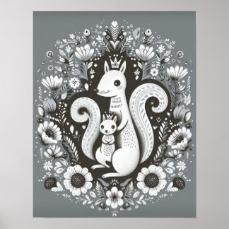 Affiche illustration folk art “Ecureuil“ Poster