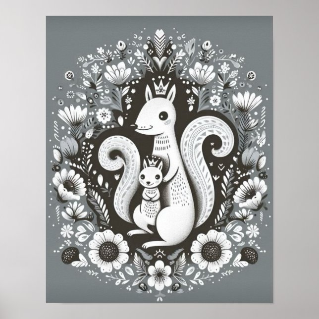 Affiche illustration folk art “Ecureuil“ Poster (Framsidan)
