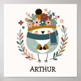 Affiche illustration folk art motif “oiseau“ poster