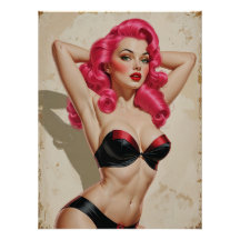 Affiche Pin-up Rose Flamboyante