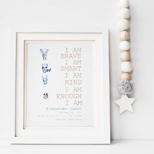 Affirmations Woodland Animals Boy Nursery Decor Poster