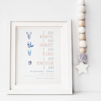 Affirmations Woodland Animals Boy Nursery Decor Poster
