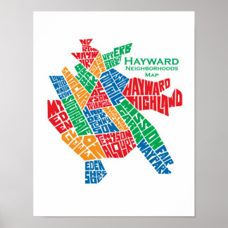 Affisch 11x17 för Hayward grannskapkarta
