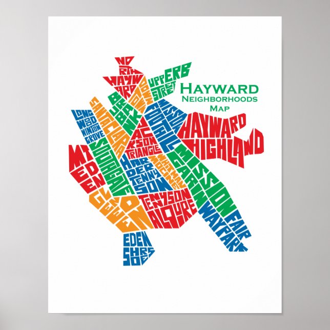 Affisch 11x17 för Hayward grannskapkarta (Framsidan)