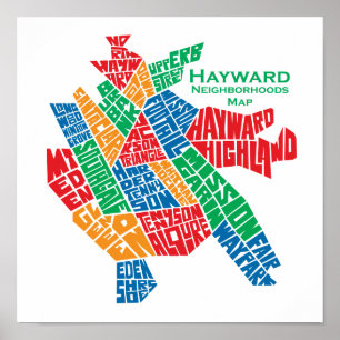 Affisch 12x12 för Hayward grannskapkarta