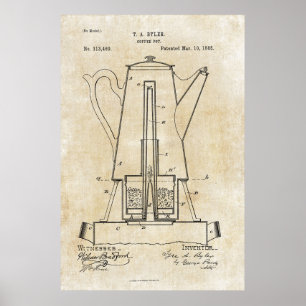 Affisch 1885 för tryck för kaffekrukapatent