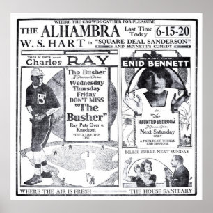 Affisch 1920 för annons för film för baseball för