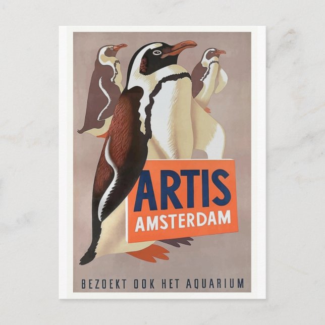 Affisch 1947 för Artis ZooAmsterdam pingvin Vykort (Framsida)