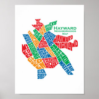 Affisch 8.5x11 för Hayward grannskapkarta