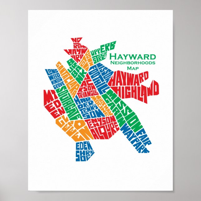 Affisch 8x10 för Hayward grannskapkarta (Framsidan)