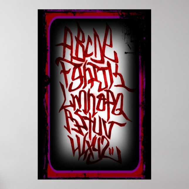 Affisch - alfabet graffitti - röd (Framsidan)