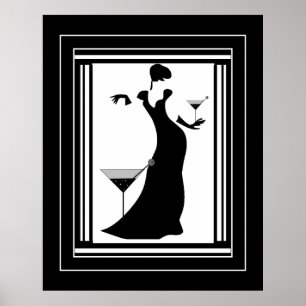 Affisch ART DECO DAM Svart Vitt