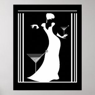 Affisch ART DECO LADY Svart Vitt Reverterat