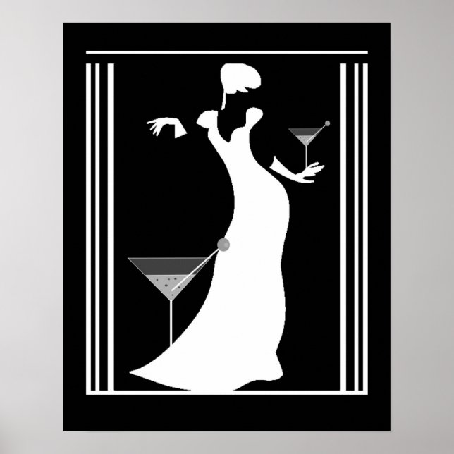 Affisch ART DECO LADY Svart Vitt Reverterat (Framsidan)