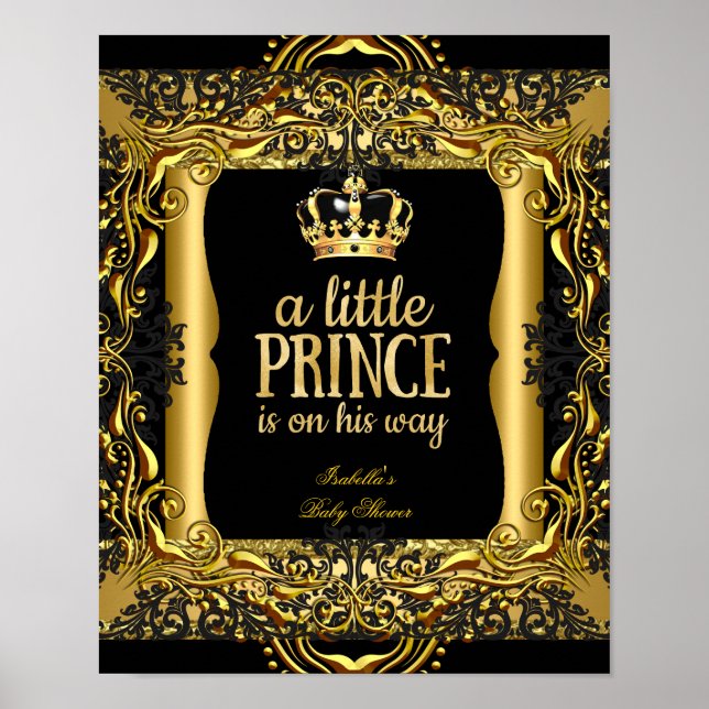 Affisch Baby Shower Lille Prins Guld Svart (Framsidan)