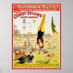 Affisch Barnum & Bailey Cirkus Vatten Coney Island