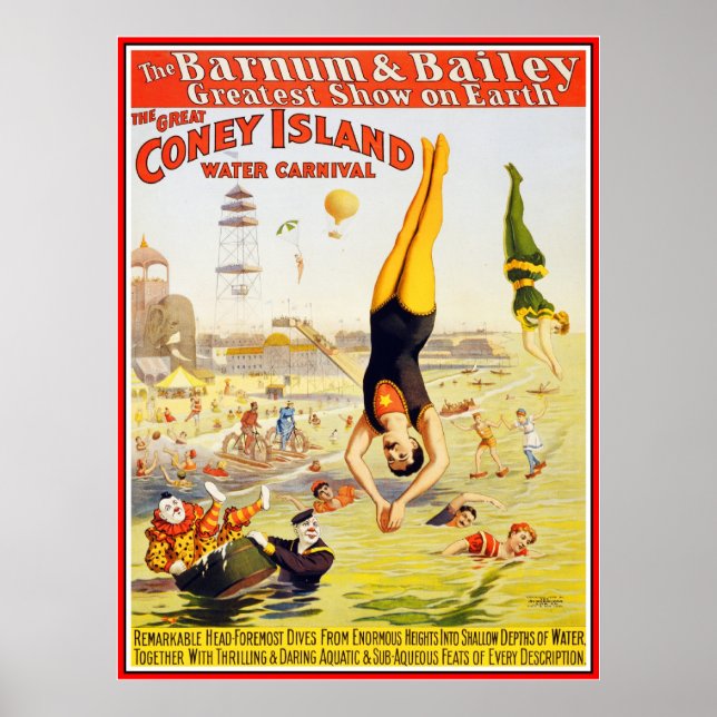 Affisch Barnum & Bailey Cirkus Vatten Coney Island (Framsidan)