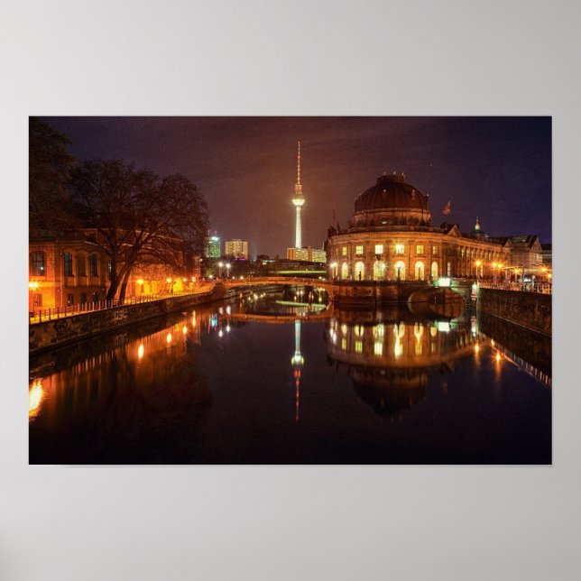 Affisch Berlin Tyskland Siluett Natt TV-torn (Framsidan)