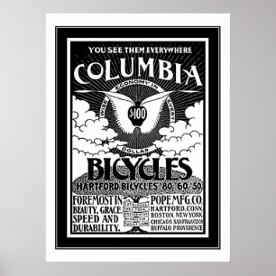 Affisch Columbia Bicycles 1886 Reklam